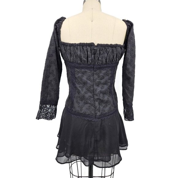 Mistress Rocks Embroidered Mini Dress Womens Large Plus Off Shoulder Black - Picture 7 of 10